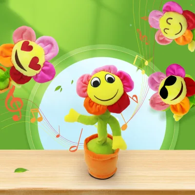 Huiye Electric Plush Toy Stuffed Toy Singing Dancing Sunflower Early Education Kids Talking Sunflower Toy