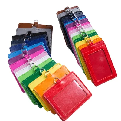 Wholesale Promotional Vertical PU Leather Card Holder with 2 Credit Card Slots for Business ID Badges Plastic Material