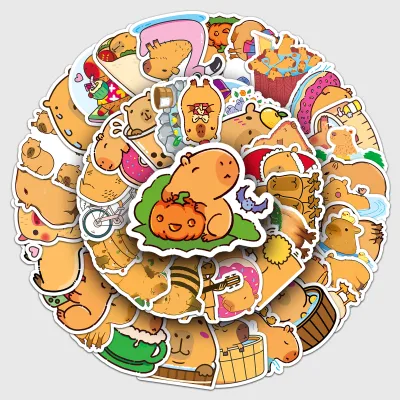 50pcs/bag Cute Removable Vinyl Animal Capybara Stickers for Skateboard Phone Laptop Decoration