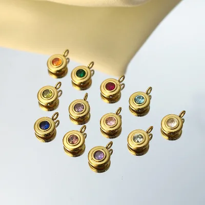 Wholesale DIY Pendants 18K Gold Plated Birthstone Personalized Handmade Zircon Stainless Steel Jewelry Accessories