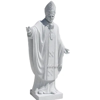 Custom Church Catholic Hand Carved White Stone Marble Saint St John Paul II Statue