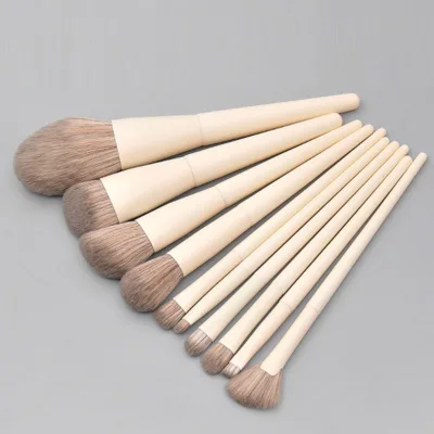 10pcs Pearl White Makeup Brush Set Professional Wooden Handle Makeup Brushes Set Premium Synthetic Kabuki Foundation Brush
