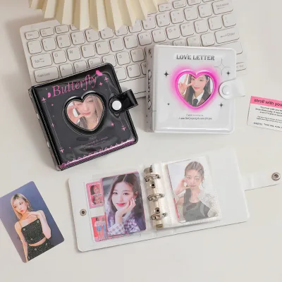 Ins Style Small Card Album Heart-Shaped Cut Three-Hole Loose-Leaf Photo Storage 3inch Star Idol PVC Cover PVC Cover Plastic