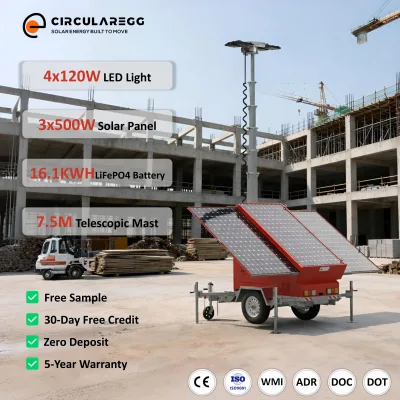 Trailer-Mounted Tower Solar Light LED IP65 MPPT50A 95% Efficiency 3000 Cycles Battery Life for Seaport Container Yard