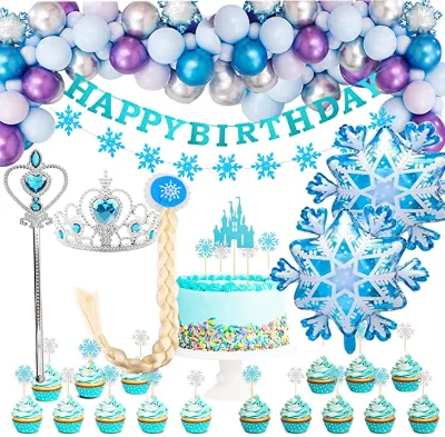 Frozen Snowflake Birthday Party Supplies for Girls Elsa Anna Birthday Party Decorations Set