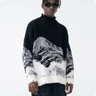 DiZNEW OEM Scenery Jacquard Design Knitwear Round Neck Neutral Plus Size Oversized Sweaters