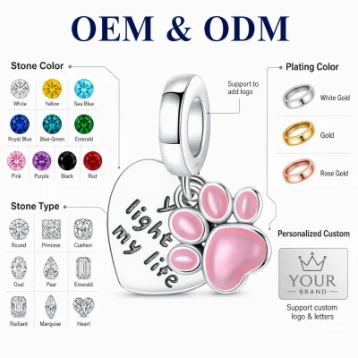 Custom S925 Sterling Silver Charms Personalized Initial Name Bead Logo Zircon Charm Cushion Oval Radiant Cut Silver Jewelry