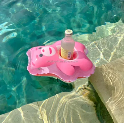Factory Custom PVC Inflatable Floating Bear Shape Drink Cup Holder for Water Adult Party