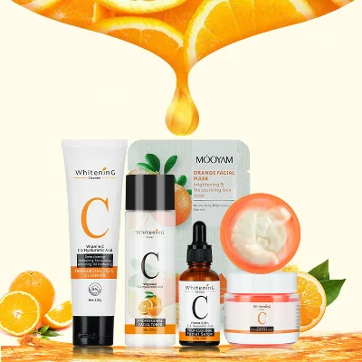Private Label VC Skin Face Care Set Best Organic 100% Vitamin C Facial Whitening 5 Pieces Vc Set for Women