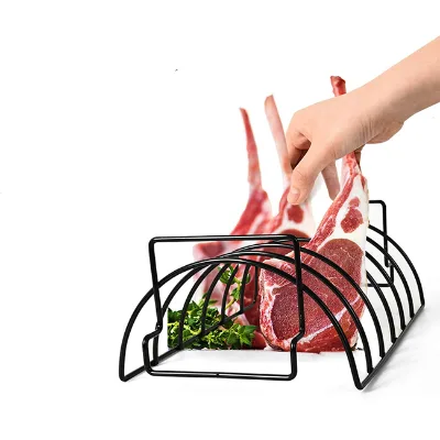 Semicircle Shape 6-Slot Non-Stick Wire BBQ Rib Rack Metal Barbecue Tool Rack for Roasting & Grilling Outdoor Cooking Accessory