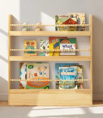 Hot Selling 3 Tiers Natural Wood Kid Book Shelf Wall Mount Organizer Shelves Hanging Children Bookcase