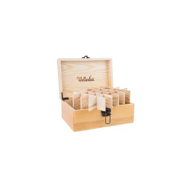 Natural 25-Bottle Wooden Essential Oil Box Multifunctional Rectangle Essential Oil Storage Box with Removable Dividers