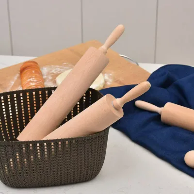 Beech Wooden Rolling Pin Lacquerless Waxless Dough Stick for Baking Tools for Rolling Dumpling Skin Pastry Boards