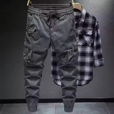 Brand Men's Smart Casual Cotton Pants Lightweight Flat Front Work Pants with Mid Waist Straight Loose Style