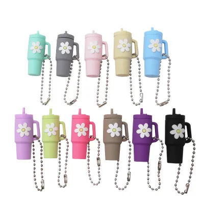 Wholesale 3D Soft Rubber Keychain Milk Tea Design PVC Plastic Keychains Novelty Straw Cup Decorations