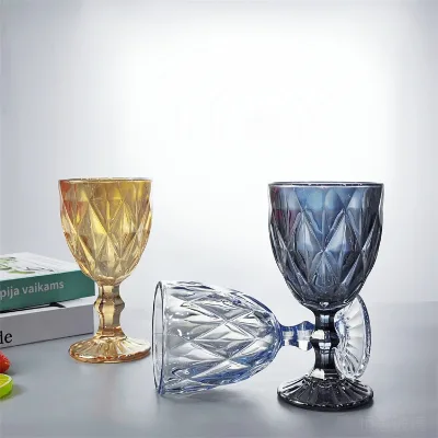 European Style Electroplating Wine Glass Home Juice Glass Embossed Glass Wine Goblet