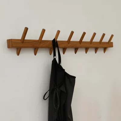 Home Decor Handmade Clothing Rack Oak Hanger Towel Hat Rack Storage Organizer Wall Mounted Wooden Coat Rack with 4-8 Hooks