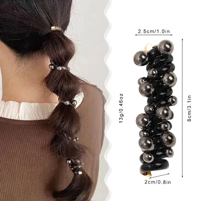 Pearl Telephone Cord Scrunchie Braided Hair High Stretch Headband Elastic Band High Appearance Level Ponytail Headband