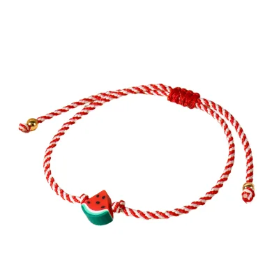 Go2boho Fashionable Bohemia Style Red White Rope Ceramic Watermelon Bracelet Trendy Versatile for Friends and Family Gift