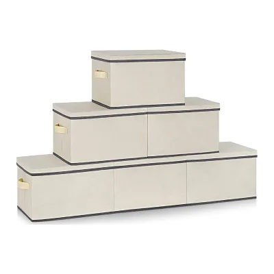 Hot Sale Foldable Rectangle Storage Box with Lid for Kitchen Wardrobe Bathroom-Non-Woven+Cardboard 20-35L Capacity-Wholesale
