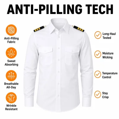 Men Long Sleeve Factory Direct Custom Wholesale Professional Plain Anti Pilling Sweat Absorbing White Airline Uniform Shirt