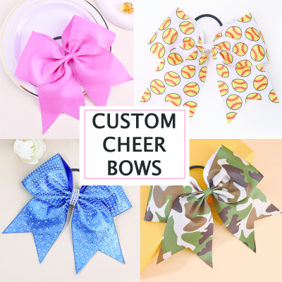 7 Inch Wholesale Elastic Hair Band OEM/ODM Customized Logo Hair Bows Girls Ponytail Holder Cheer Bows