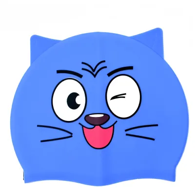 JW-YY96 Comfortable Odorless Silicone Swim Cap for Boys and Girls Waterproof Printed Cat Design for Children's Water Activities