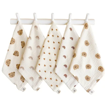 27*27cm Absorbent Kids Face Towel 100% Cotton 4 Layers Muslin Baby Washcloth Towels