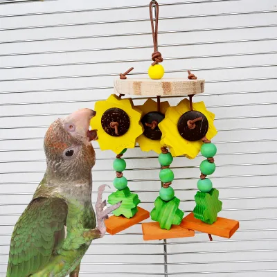 Parrot Supplies Wooden Bird Toy Sunflower Pattern Bite Decoration for Bird Cage Boredom Play Self-Entertainment Cross-Border