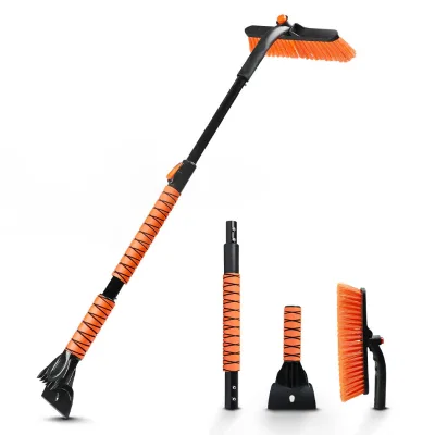 Car Snow Brush Telescopic Aluminum Alloy Detachable Squeegee with Thick Bristles for SUV Truck Windshield Cleaning