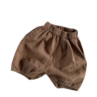Trendy Cotton and Linen Korean Version Solid Casual Pants Summer Shorts for Boys and Girls Five Part Pants for Children