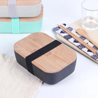 800ml Lunch Box Container Made of Bamboo Fiber Black Food Box Container