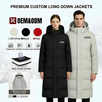 High Quality Business Customized Winter Long Men's Down Jacket Outdoor Windproof Graphene Technology Warm Hooded Down Jacket