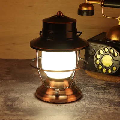 High Quality Classical Rechargeable LED Camping Light Waterproof Retro Lantern Lamp with Power Bank