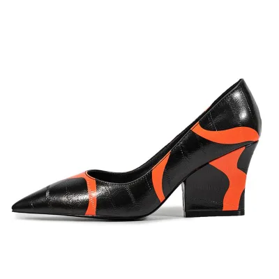 Large Size 45 Women Art Pattern Shoes Wedge Chunky Heels Sandals Classic Block Heels Wide Fit Dress Pumps