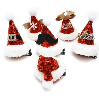 Adult and Children's Sequin Christmas Hat Hairpin Clip Duckbill Clip Christmas Decoration for Party