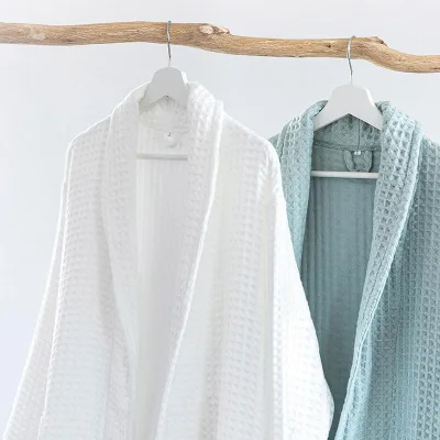5-Star Hotel Free Size Loose-Fitting Cotton Waffle Robes Women Lightweight Elegant Four Seasons Bathrobe