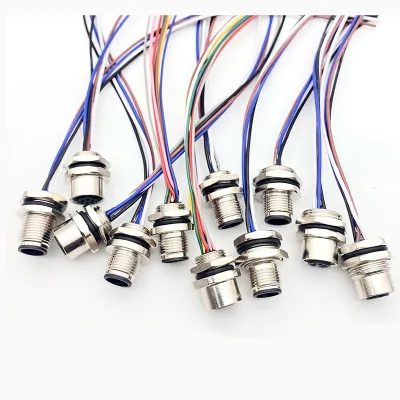 M12 Bulkhead 5pin a Coding Front Fasten Cable M12 Panel Mount Connector 5 Pin Male with Screw Clamp Front Mounting Cable
