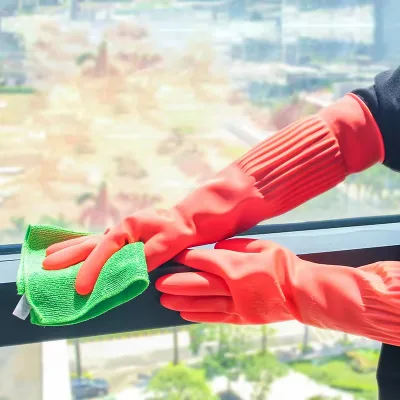 Extended Sleeve Textured Grip Wet Cleaning Chemical Processing Reusable Flexible Protective Industrial Rubber Work Gloves