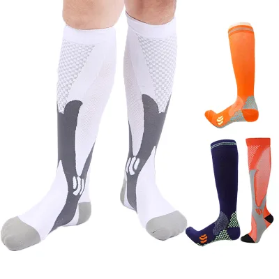 Custom Logo Men Compression Cushion White Running Athletic Socks Compression Football Sports Socks