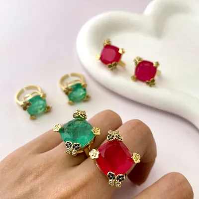 Vintage Green Ruby Chalcedony Stone Adjusting Jewelry Finger Ring