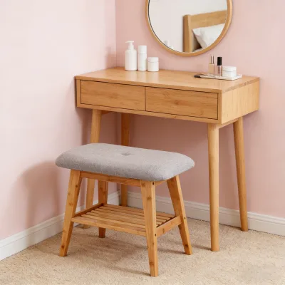 Bamboo Cushioned Shoe Bench Entryway Storage Bench with Shoe Rack Soft Sponge Cushion Sturdy Hallway Bench for Entryway & Hall