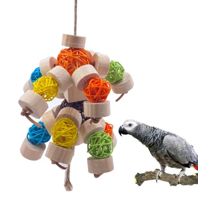 Bird Toys Colorful Rattan Toys Bird Supplies Nibbling Weaving Straw Hat Man Cage Chewing Toy