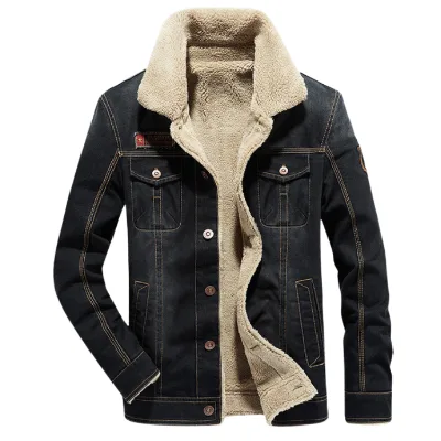 Wholesale Men's Thickened Warm Denim Velvet Quilted Jacket Breathable Windproof Polyester Cotton Eco-Friendly OEM Service Autumn
