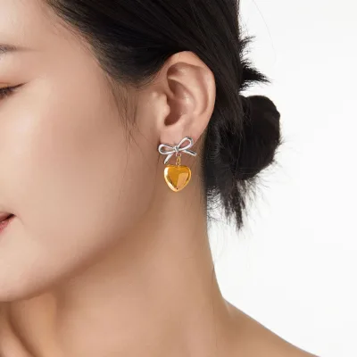 Minimalist Stainless Steel 18K Gold Plated Earring Charms Bow Heart Drop Earrings for Women