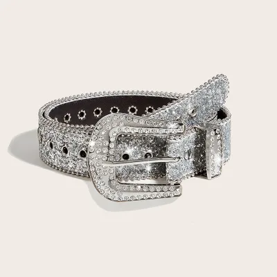 Vintage Women's Wide Waist Belt New Rhinestone Star Design Decorative Leather Sequin Jeans Belt Fashionable Personality