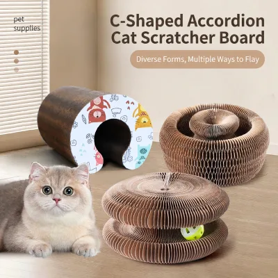 Foldable Magnetic Accordion Style Cat Scratcher Wear Resistant Corrugated Cardboard No Debris Self Entertainment Toy