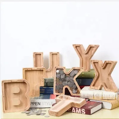 Personalized Custom Wooden Piggy Bank Money Box Coin Bank Letter Stick Gift Letter Piggy Bank for Boys Girls Adults Birthday