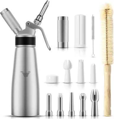 Easy to Clean Metal Cream Whipers BPA Free 1-Pint/500ml Whipped Cream Dispenser With English Instructions for Homemade Coffee