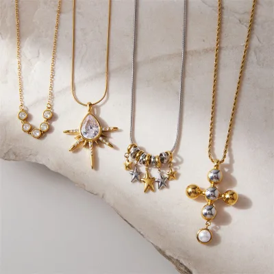 Minimalist Stackable Waterproof Stainless Steel Five Point Star Fashion Pendant Necklace Gold Plated Chokers Jewelry for Women
